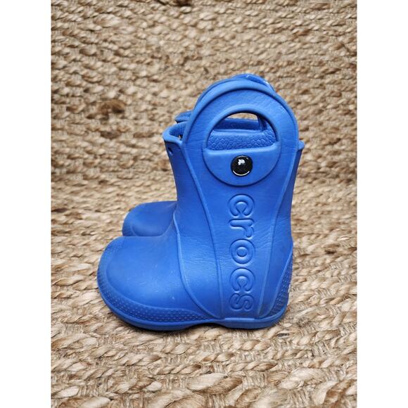 Crocs 12803 Kids Blue Rubber Pull On With Handles Outdoor Rain Boots Size c 6 - Picture 1 of 11